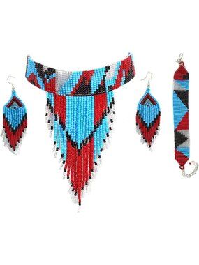 Boho Beaded Choker Necklace – Handmade Seed Bead Tassel Statement Jewelry for